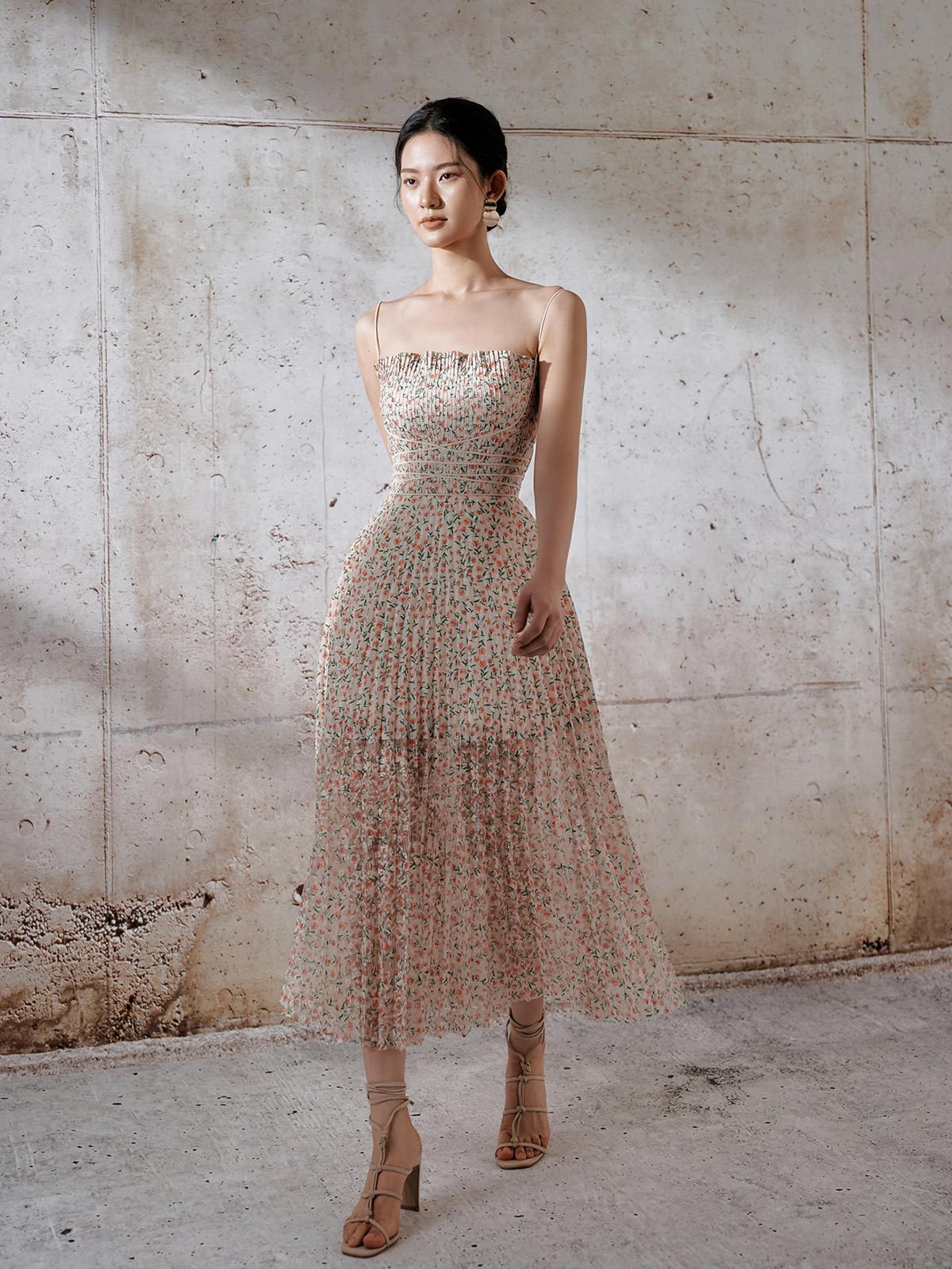 Floral Pleated Midi Dress