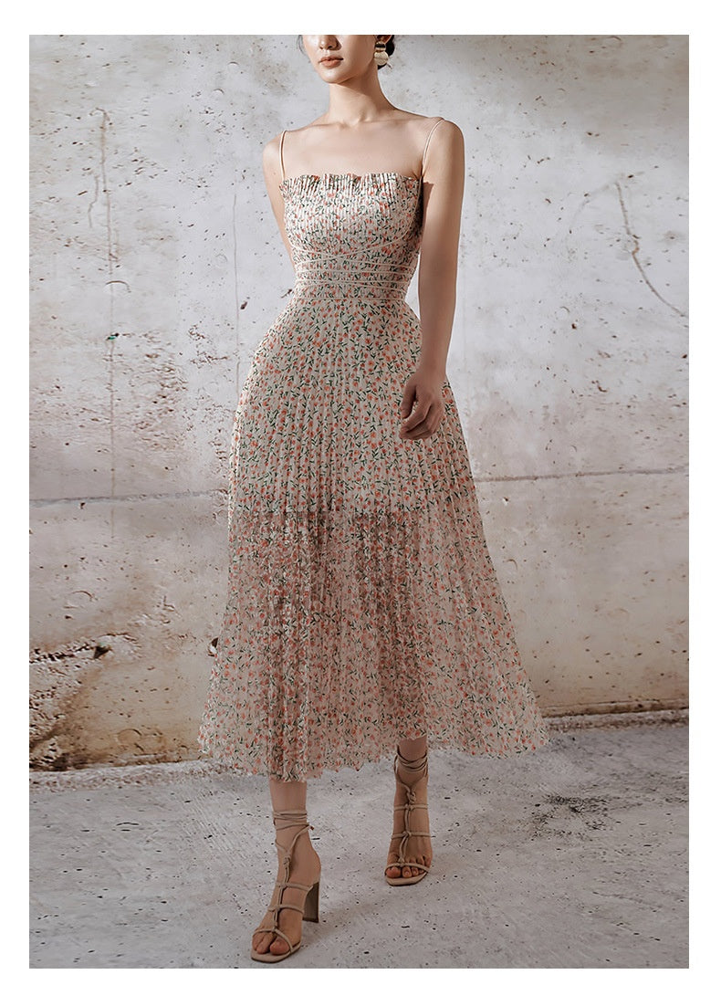 Floral Pleated Midi Dress